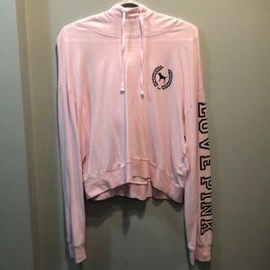 Pink cropped hooded sweatshirt